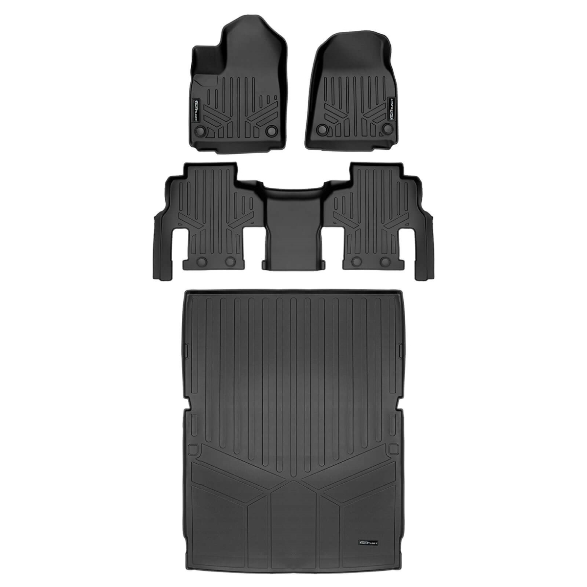 SA0573-B0577-D0708 2 Row & Cargo Liner Behind the 2nd Row Floor Mat Liner Set for 2023-2024 Jeep Grand Wagoneer L, Black