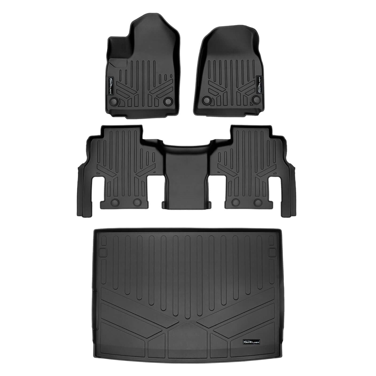SA0573-B0577-E0708 2 Row & Cargo Liner Behind the 3rd Row Floor Mat Liner Set for 2023-2024 Jeep Grand Wagoneer L, Black