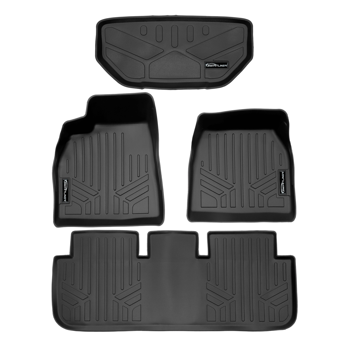 SA0729-B0729-F0729 All Weather Protection 2 Rows Floor Liner Set & Front Trunk Liner Set for 2020-2023 Tesla Model S, Black