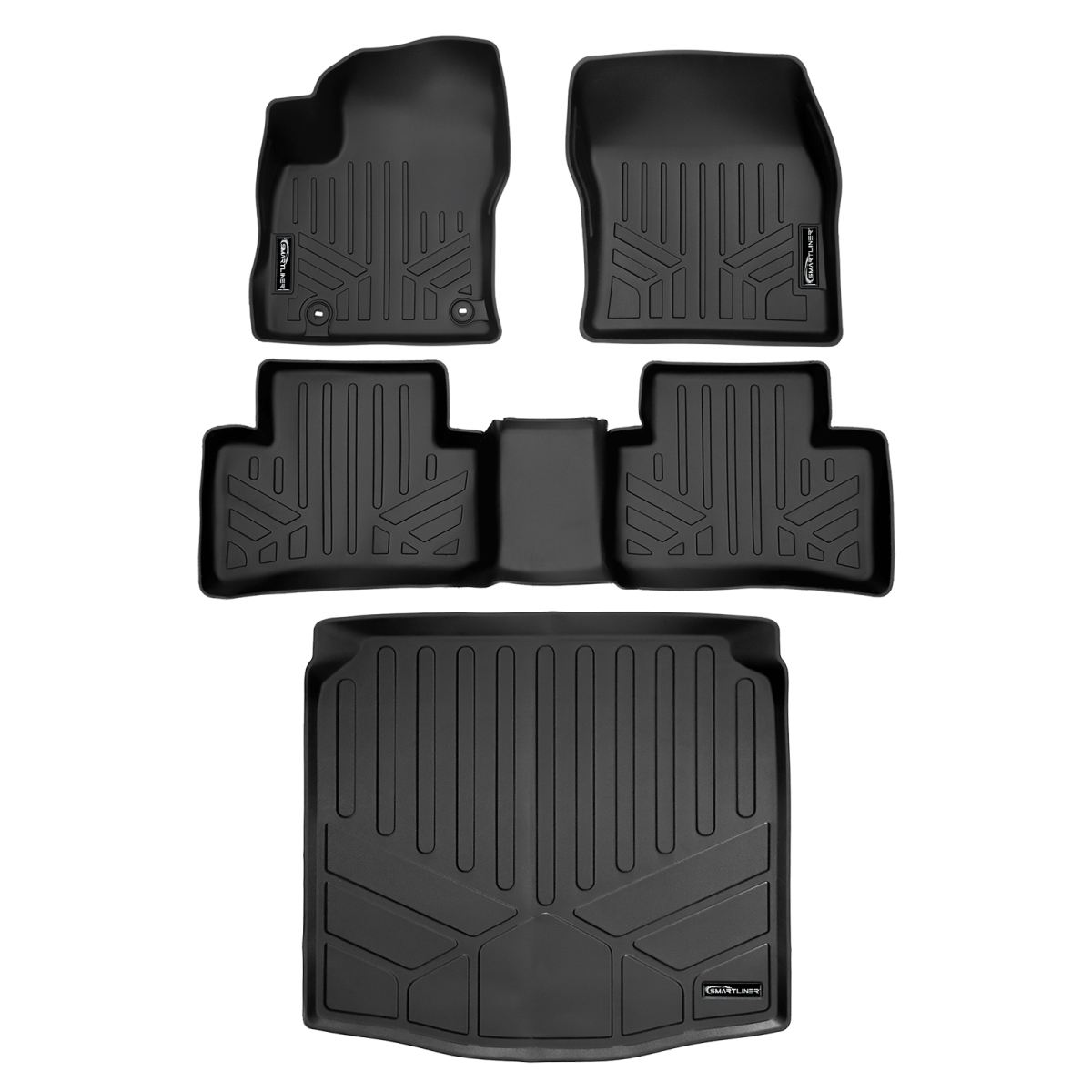 SA0724-B0598-D0598 All Weather 2 Row Floor Mats & Cargo Liner Set for 2022-2024 Toyota Corolla Cross Hybrid, Black