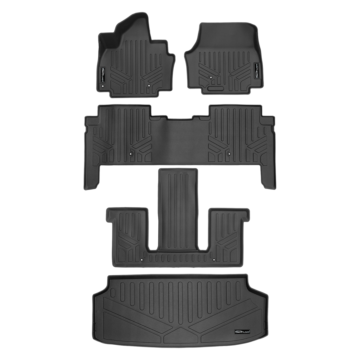 SA0737-B0737-C0737-E0737 All Weather 3 Rows & Cargo Liner Behind the 3rd Row Set for 2024 Kia EV9, Black