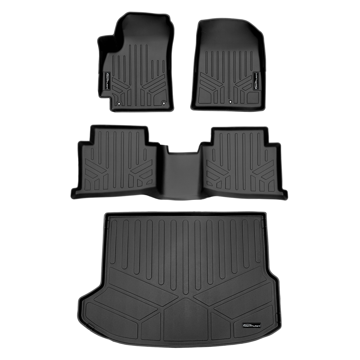 SA0510-B0510-D0736 All Weather Protection 2 Row Floor Mat Liner Set & Cargo Liner Behind 2nd Row in Upper Position for 2024 Kia Seltos, Black