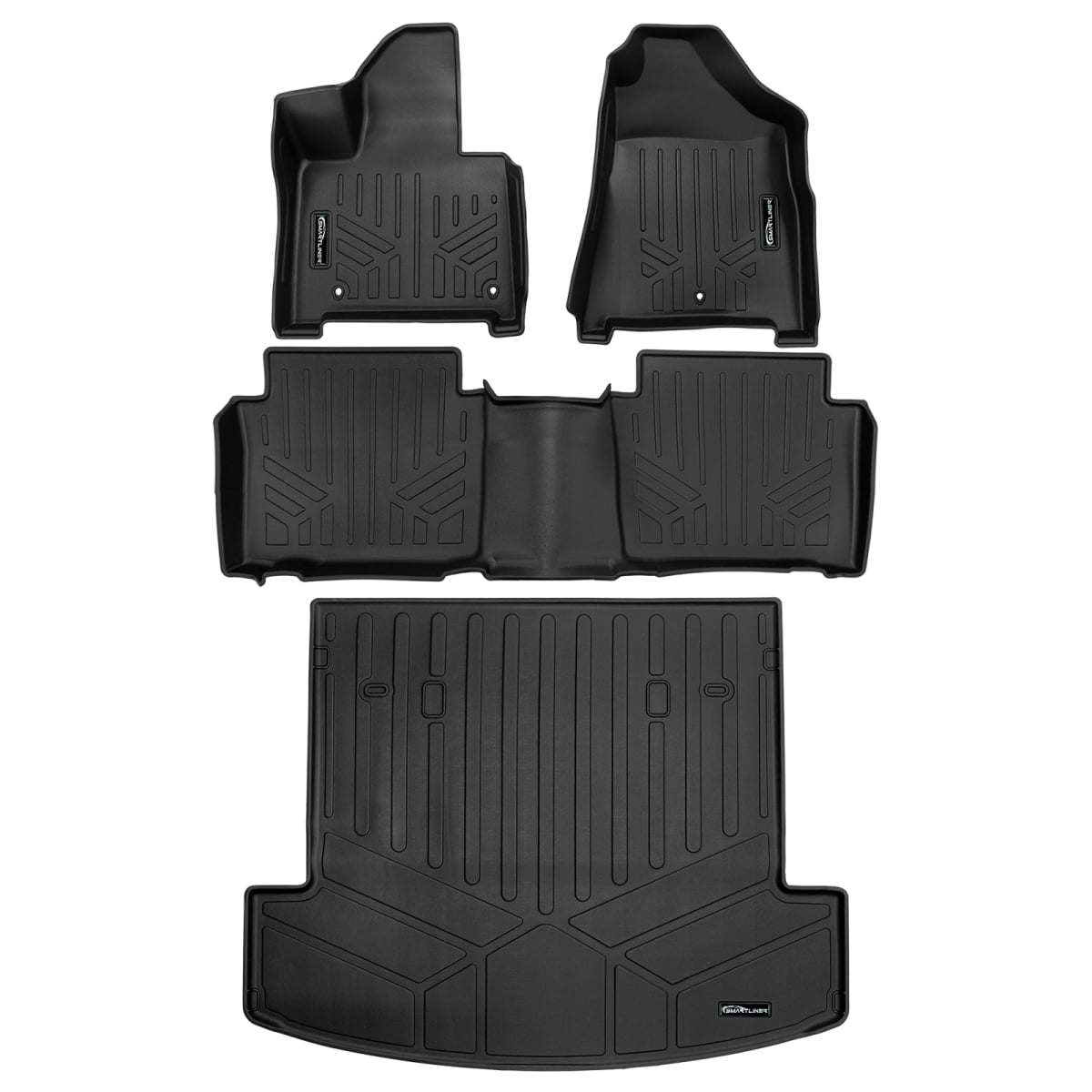 SA0742-B0751-D0742 All Weather Protection 2 Row Floor Liners & Cargo Liner Behind the 2nd Row Seats for 2024-2025 Hyundai Santa Fe Hybrid, Black
