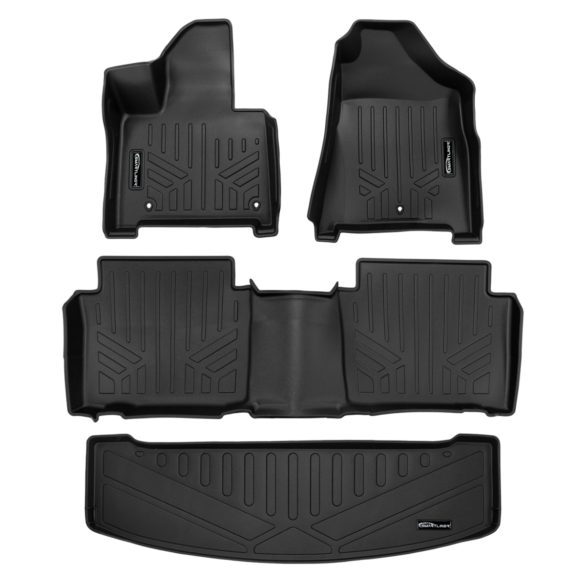SA0742-B0751-E0742 All Weather Protection 2 Row Floor Liners & Cargo Liner Behind the 3rd Row Seats for 2024-2025 Hyundai Santa Fe Hybrid, Black