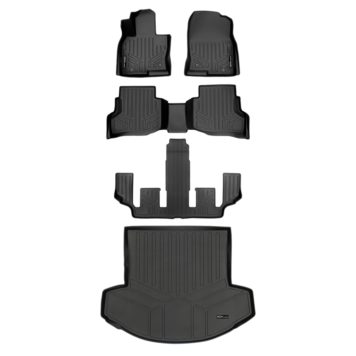 SA0257-B0257-C0523-D0257 All Weather Protection 3 Row Floor Liners & Cargo Liner Behind the 2nd Row Seats for 2016-2023 Mazda CX-9, Black