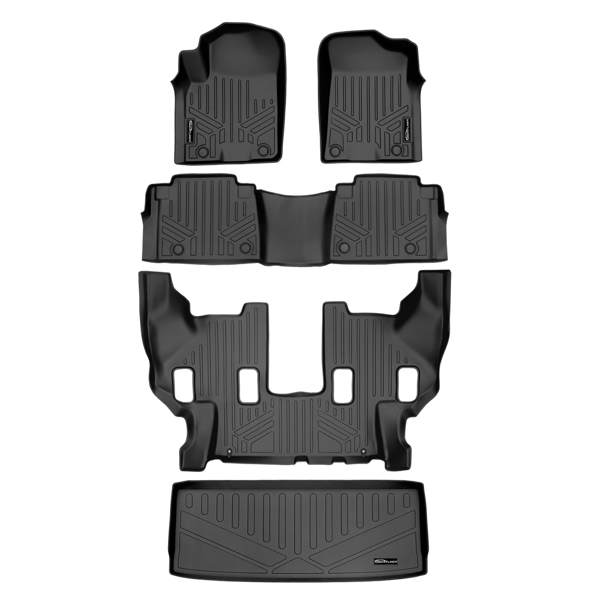 SA0504-B0504-C0242-E0242 All Weather Protection 3 Row Floor Liners & Cargo Liner Behind the 3rd Row Seats for 2019-2024 Infiniti QX80, Black