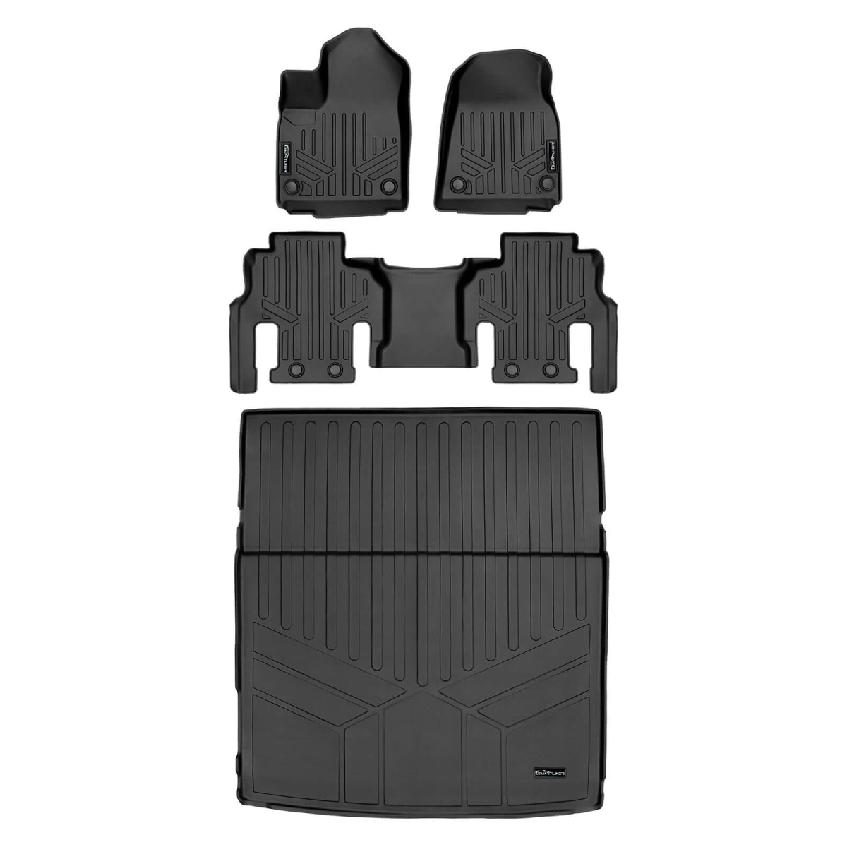 SA0573-B0589-D0580 All Weather 2 Row & Cargo Liner Behind the 2nd Row Floor Mat Liner Set for 2022-2023 Jeep Grand Wagoneer, Black