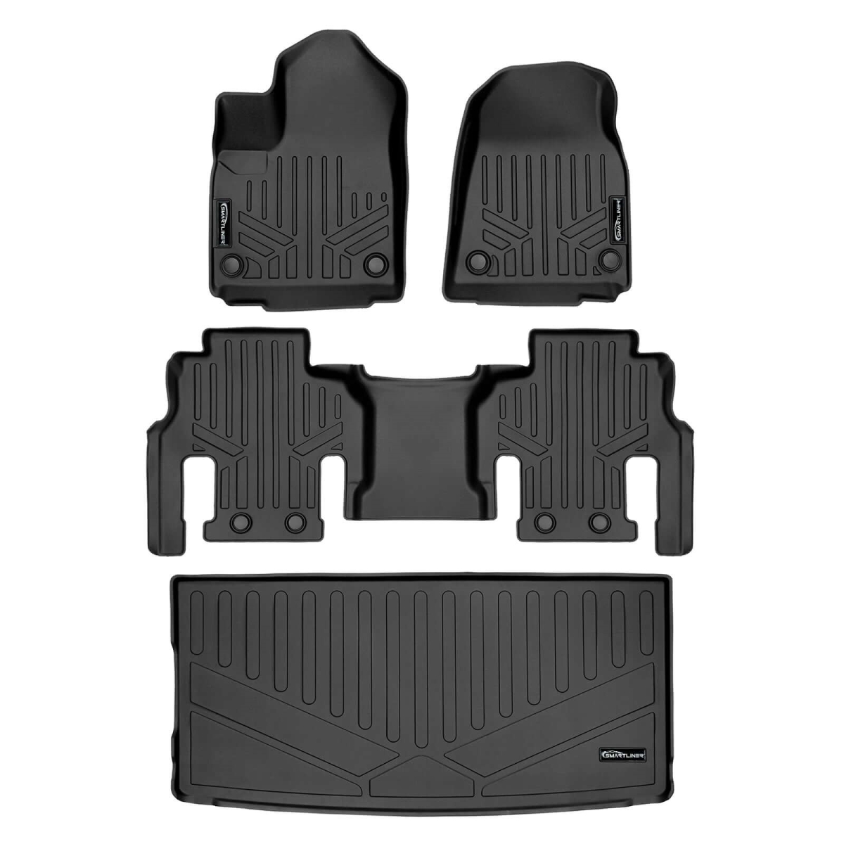 SA0573-B0589-E0580 All Weather 2 Row & Cargo Liner Behind the 3rd Row Floor Mat Liner Set for 2022-2023 Jeep Grand Wagoneer, Black
