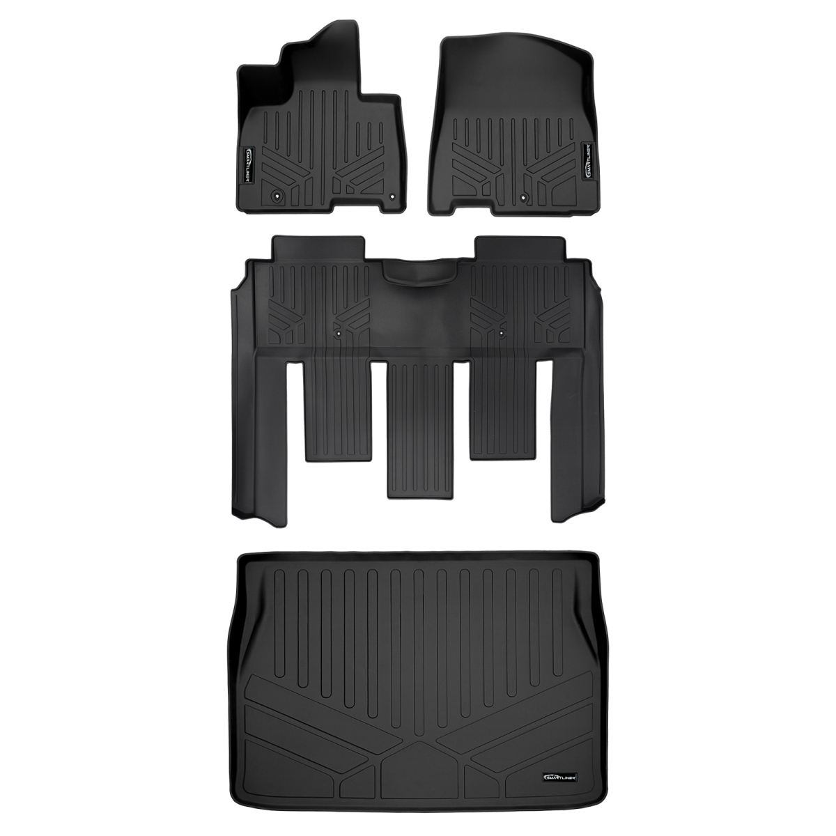SA0556-B0730-D0556 All Weather Protection 2 Row Floor Liners & Cargo Liner Behind the 2nd Row Seats for 2022-2025 Kia Carnival, Black