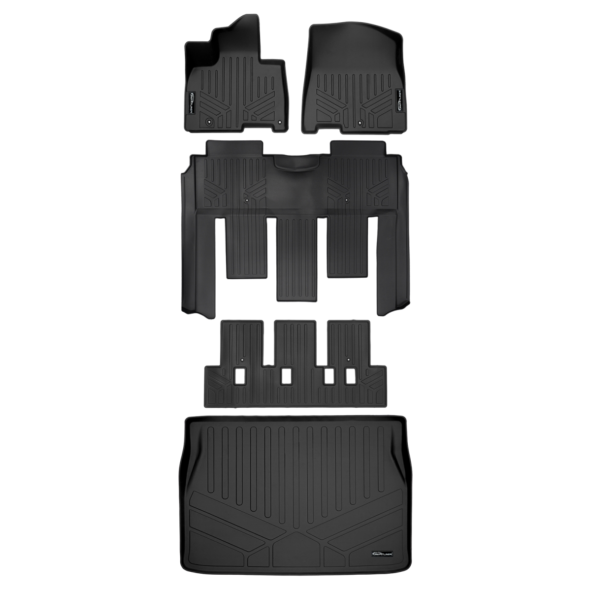SA0556-B0730-C0730-D0556 All Weather Protection 3 Row Floor Liners & Cargo Liner Behind the 2nd Row Seats for 2022-2025 Kia Carnival, Black