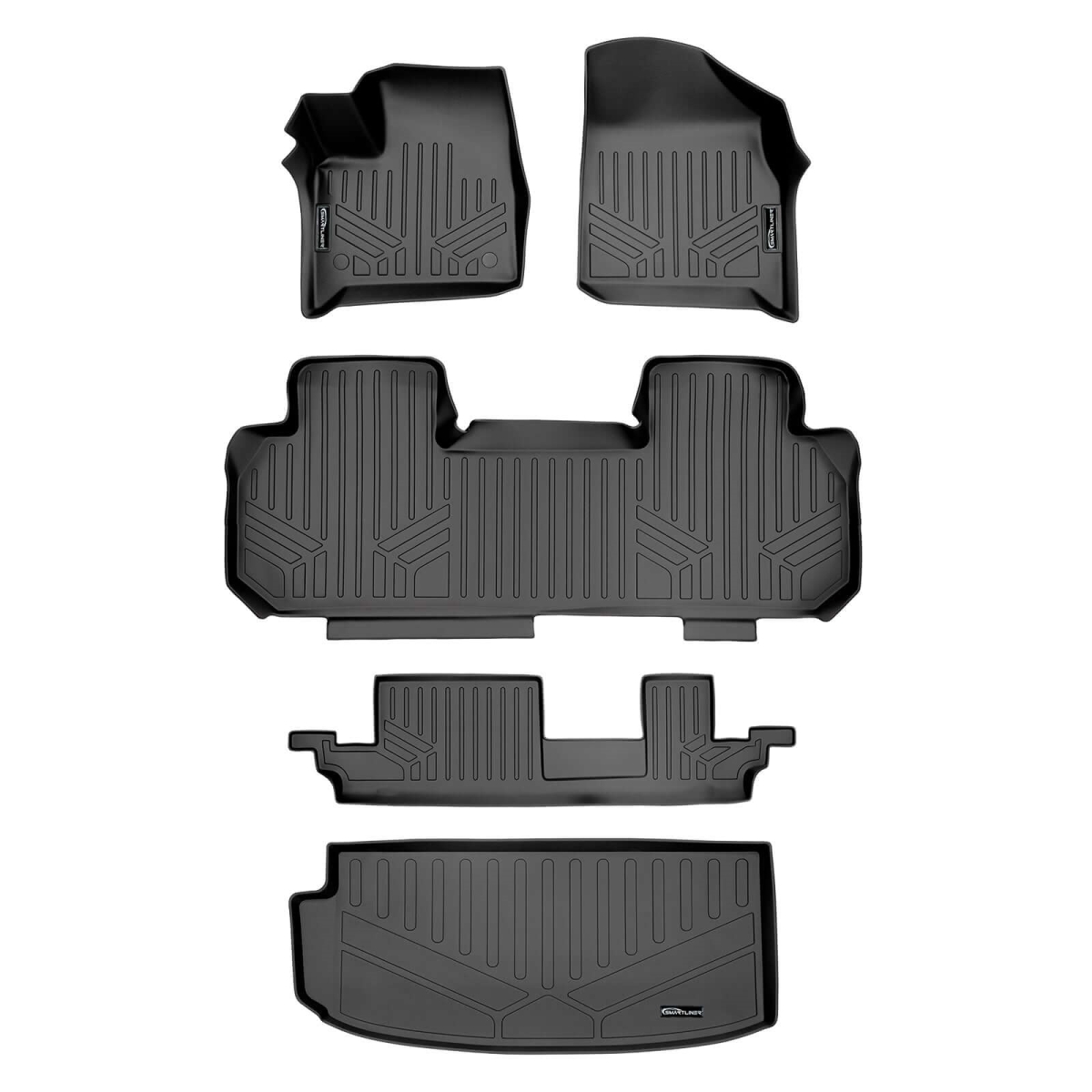SA0757-B0757-C0757-E0757 All Weather Protection 3 Row Floor Liners & Cargo Liner Behind the 3rd Row Seats for 2024 Chevrolet Traverse, Black