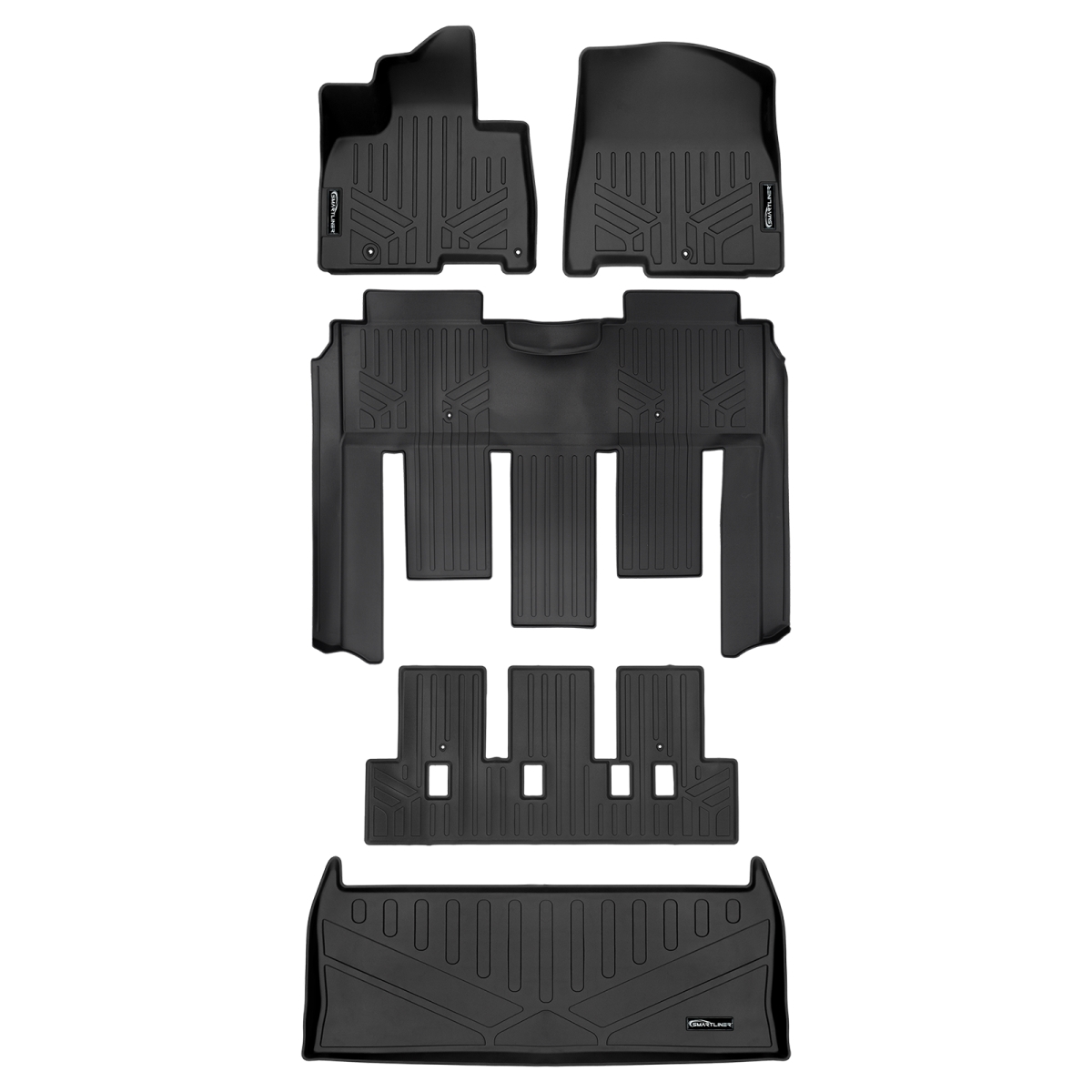 SA0556-B0730-C0730-E0556 All Weather Protection 3 Row Floor Liners & Cargo Liner Under The Cargo Deck for 2022-2025 Kia Carnival, Black