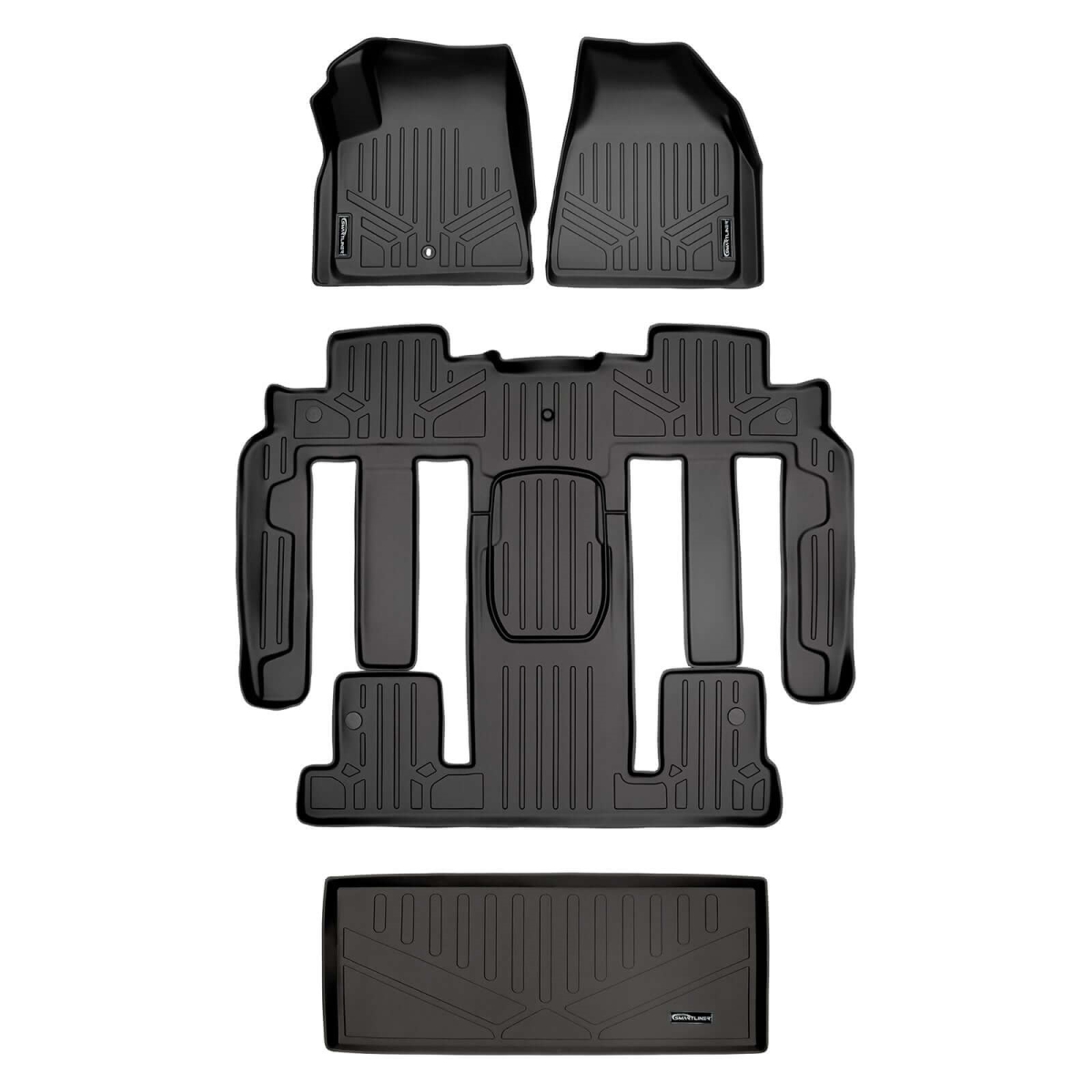 SA0043-B0044-E0162-N1 All Weather Protection 3 Row Floor Liners & Cargo Liner Behind the 3rd Row Seats for 2007-2016 GMC Acadia Denali, Black