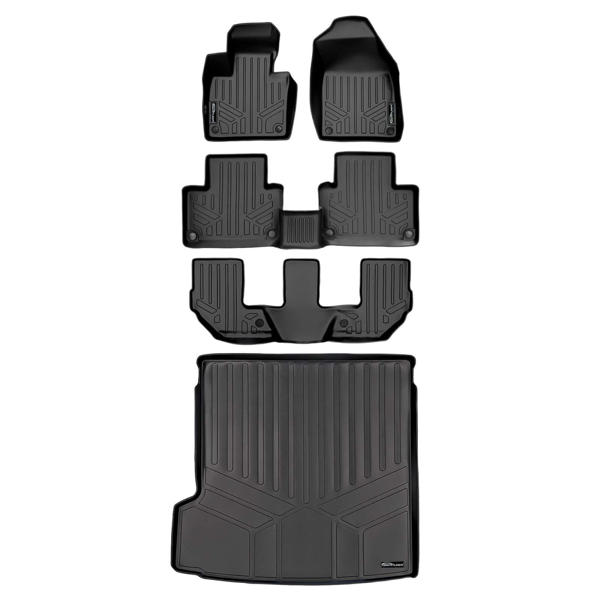 SA0223-B0611-C0223-D0223 Floor Mats 3 Rows & Cargo Liner Behind 2nd Row Set for 2016-2023 Volvo XC90, Black