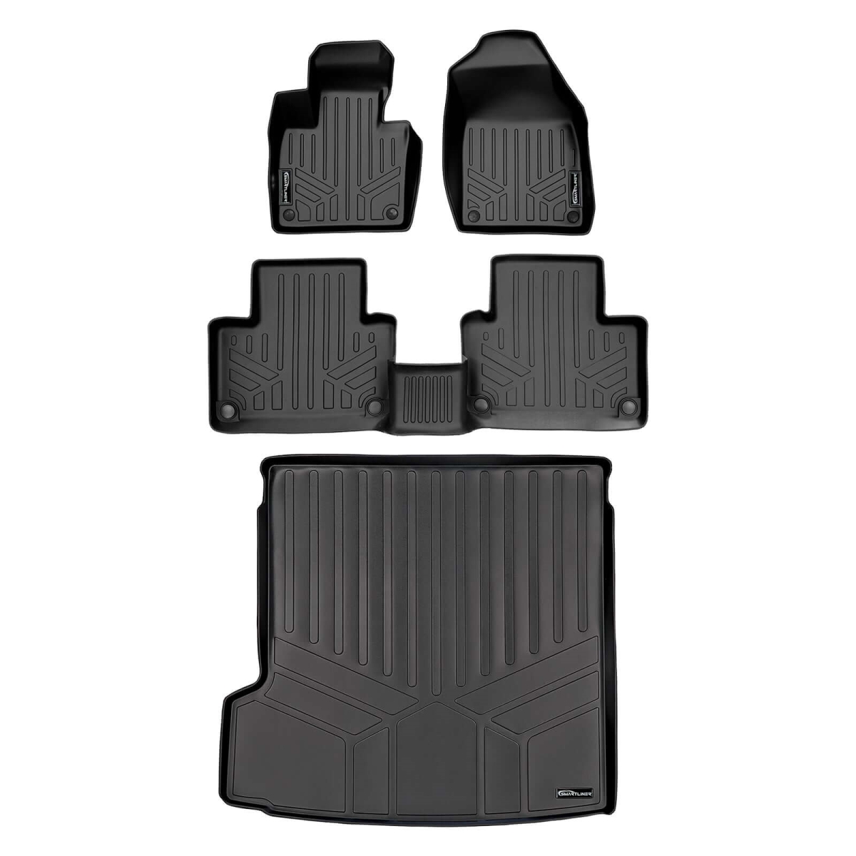 SA0223-B0611-D0223 Floor Mats 2 Rows & Cargo Liner Behind 2nd Row Set for 2016-2023 Volvo XC90, Black