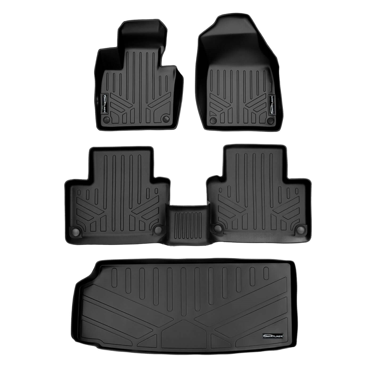 SA0223-B0611-E0223 Floor Mats 2 Rows & Cargo Liner Behind 3rd Row Set for 2016-2023 Volvo XC90, Black