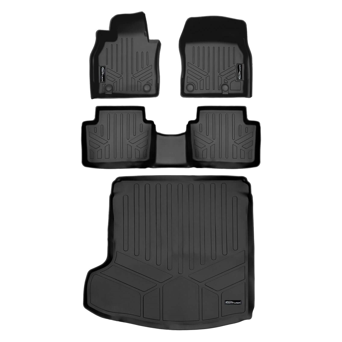 SA0609-B0609-D0609 All Weather 2 Row Floor Mats & Cargo Liner Set for 2019-2023 Mazda 3, Black - FWD Sedan Models