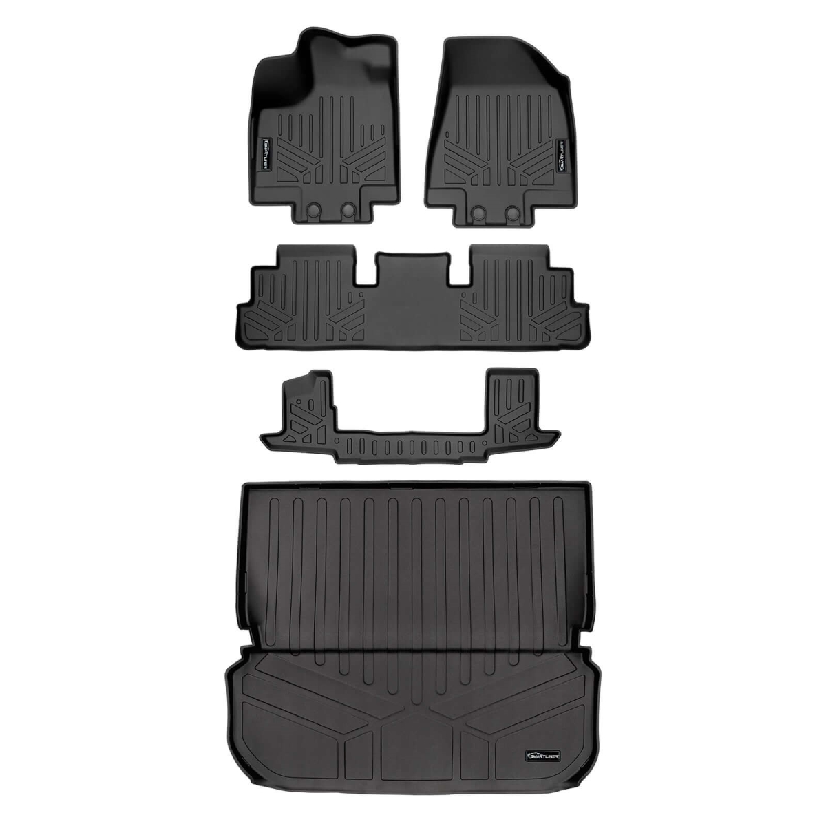 SA0567-B0567-C0567-D0579 Floor Mats 3 Rows & Cargo Liner Behind 2nd Row Set for 2022-2023 Infiniti QX60, Black - 6 Passenger Models Only