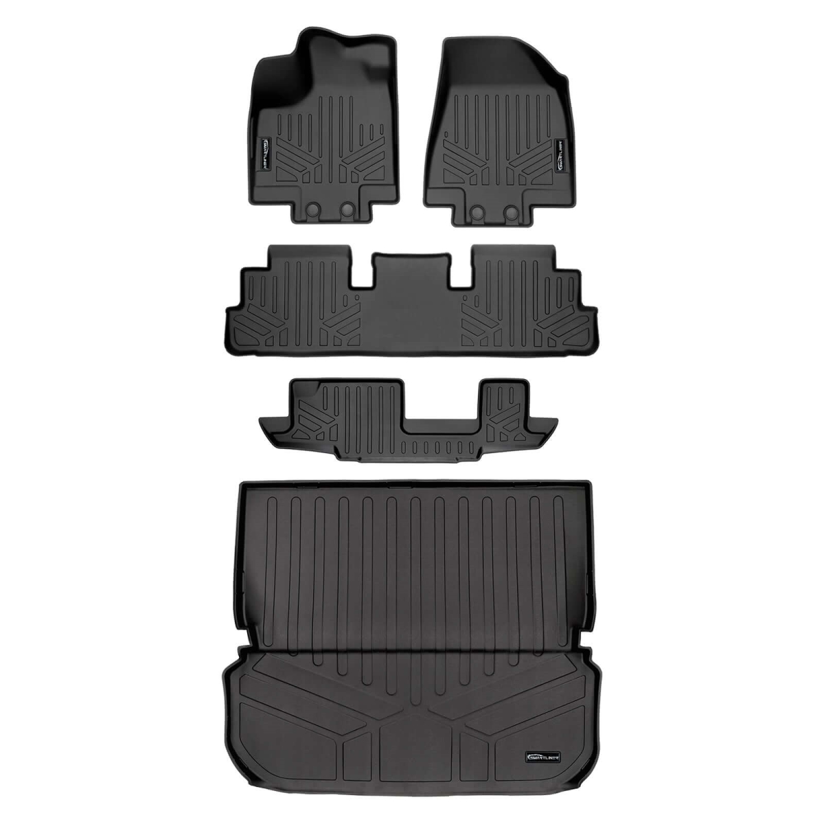 SA0567-B0567-C0579-D0579 Floor Mats 3 Rows & Cargo Liner Behind 2nd Row Set for 2022-2023 Infiniti QX60, Black