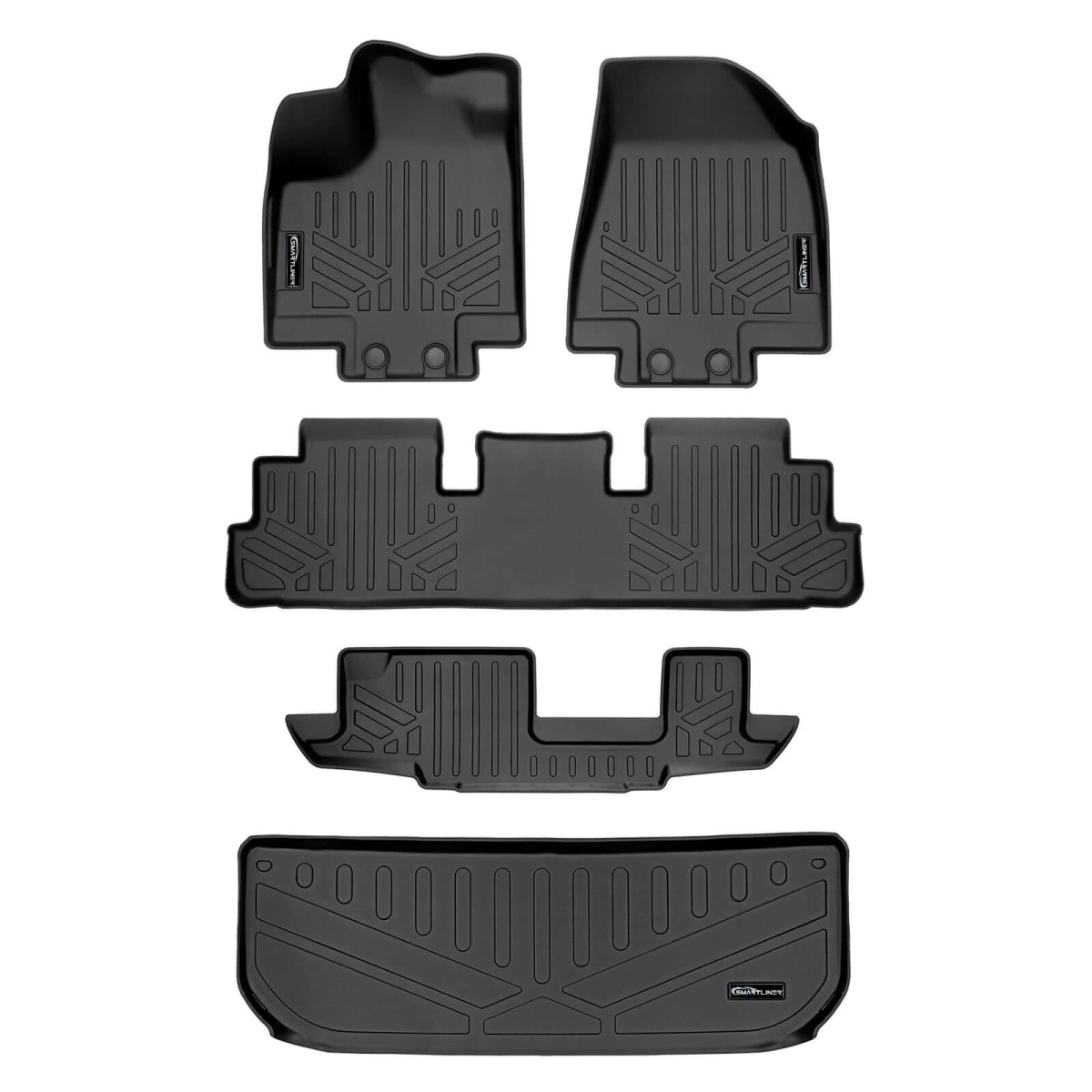 SA0567-B0567-C0579-E0579 Floor Mats 3 Rows & Cargo Liner Behind 3rd Row Set for 2022-2023 Infiniti QX60, Black