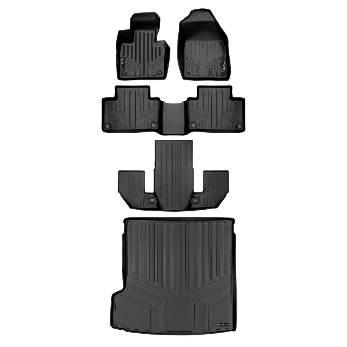 SA0223-B0633-C0633-D0223 Floor Mats 3 Rows & Cargo Liner Behind 2nd Row Set for 2020-2023 Volvo XC90, Black