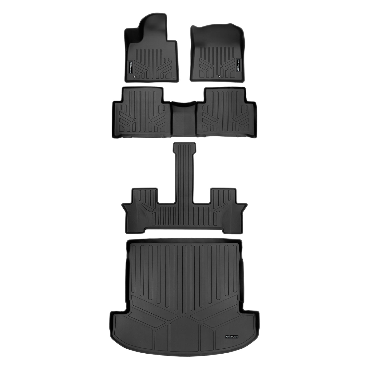 SA0547-B0608-C0548-D0547 All Weather Protection 3 Row Floor Mats & Cargo Liner Behind 2nd Row for 2021-2023 Kia Sorento, Black