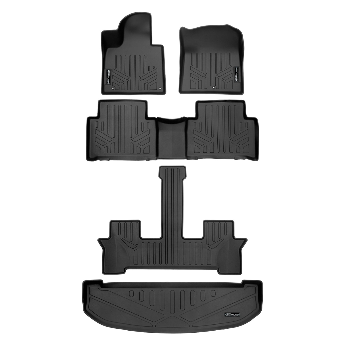 SA0547-B0608-C0548-E0547 All Weather Protection 3 Row Floor Mats & Cargo Liner Behind 3rd Row for 2021-2023 Kia Sorento, Black