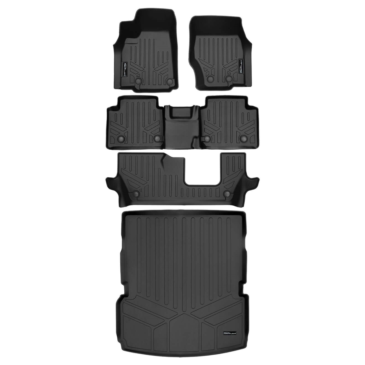 SA0674-B0568-C0568-D0568 All Weather 3 Rows & Cargo Liner Behind the 2nd Row Set for 2021 Jeep Grand Cherokee L, Black