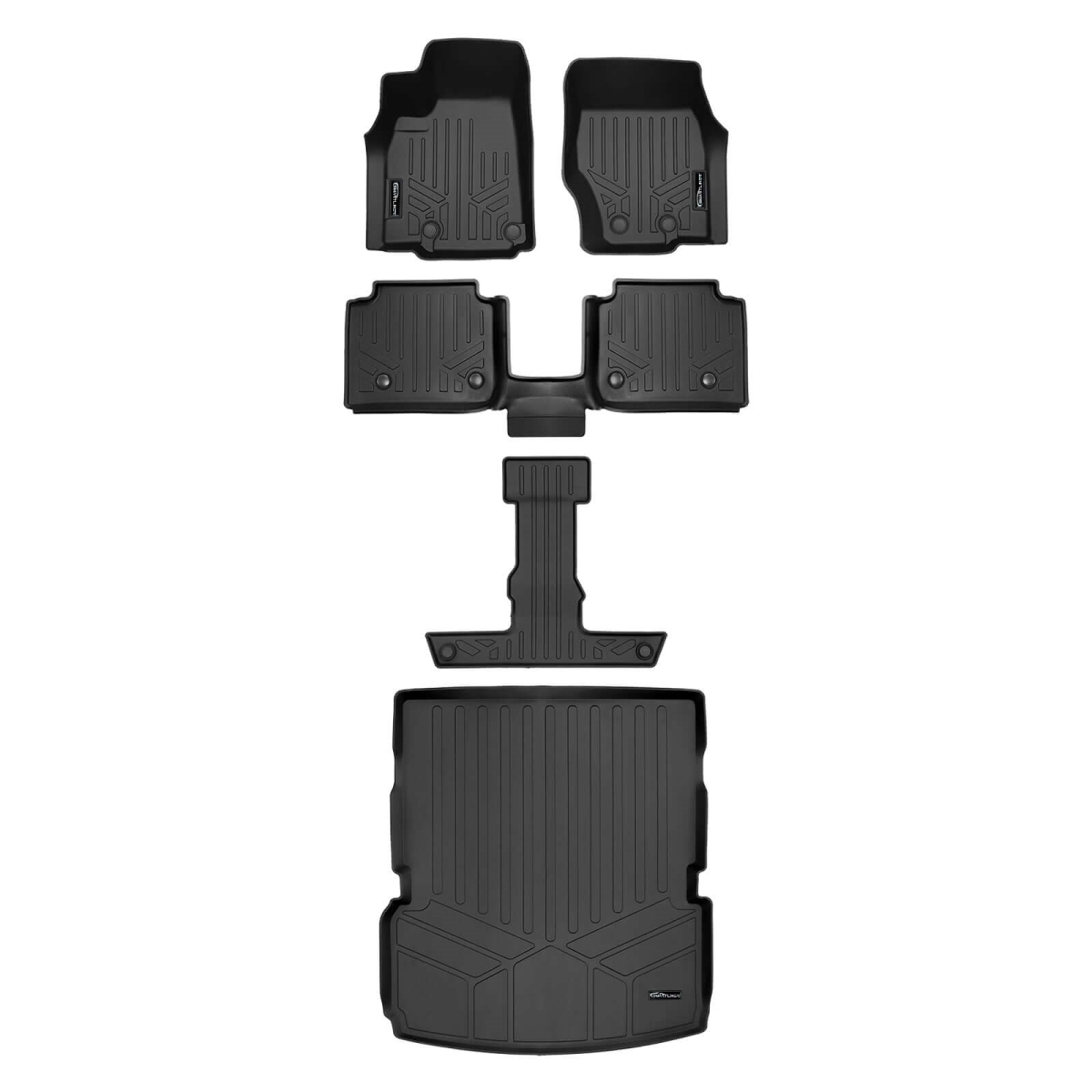 SA0674-B0569-C0569-D0568 All Weather 3 Rows & Cargo Liner Behind the 2nd Row Set for 2021-2023 Jeep Grand Cherokee L, Black - 6 Passenger Models