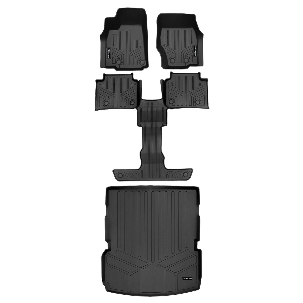 SA0674-B0570-D0568 All Weather 3 Rows & Cargo Liner Behind the 2nd Row Set for 2021 Jeep Grand Cherokee L, Black - 6 Passenger