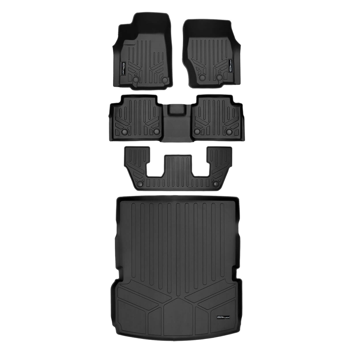 SA0674-B0644-C0644-D0568 All Weather 3 Rows & Cargo Liner Behind the 2nd Row Set for 2021-2023 Jeep Grand Cherokee L, Black
