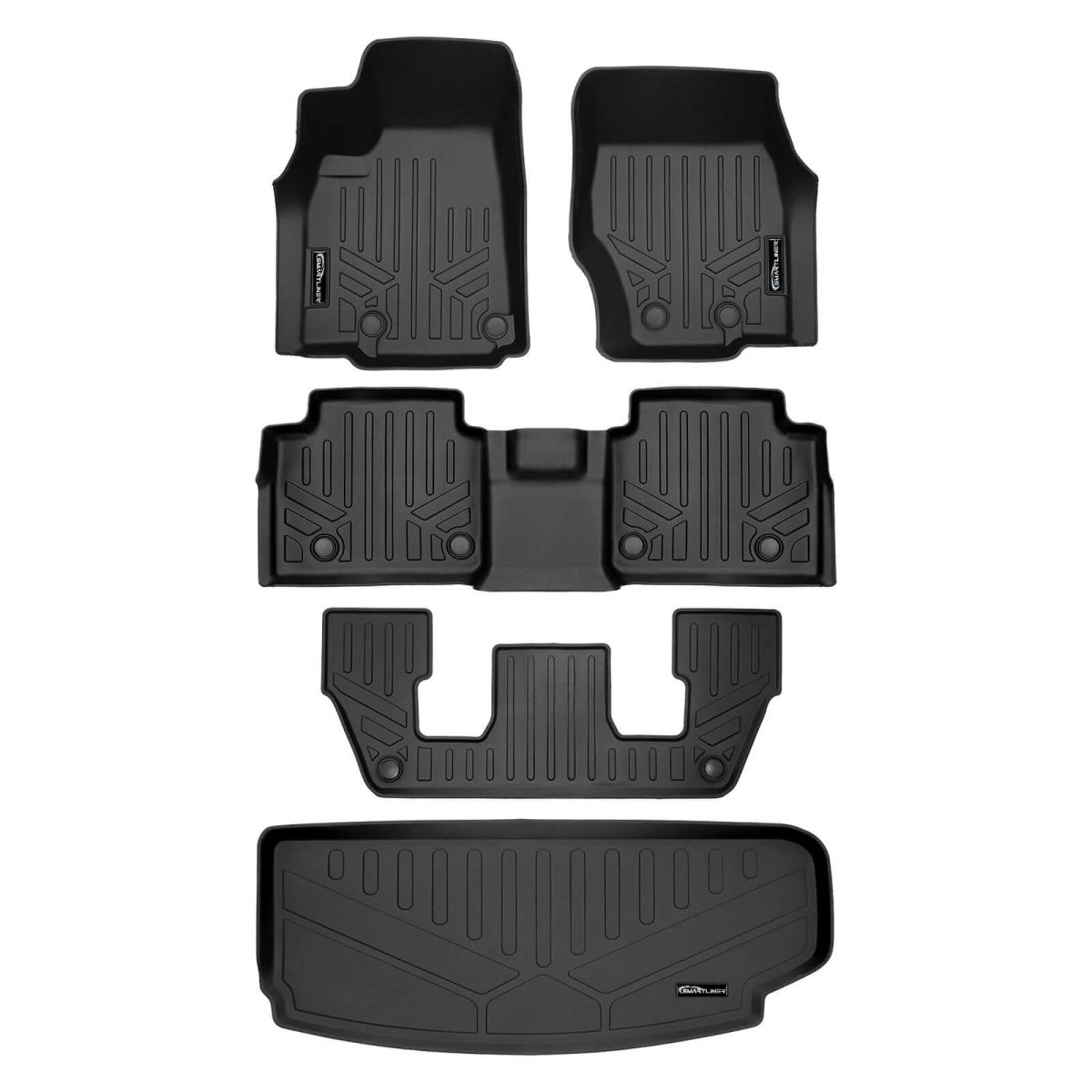 SA0674-B0644-C0644-E0568 3 Rows & Cargo Liner Behind the 3rd Row Set for 2021-2023 Jeep Grand Cherokee L, Black