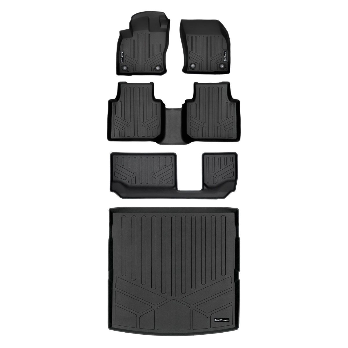 SA0270-B0270-C0431-D0431 Custom Fit 3 Rows Behind 2nd Row Floor Mats & Cargo Liner Set - 7 Passenger for 2018-2021 Volkswagen Tiguan, Black