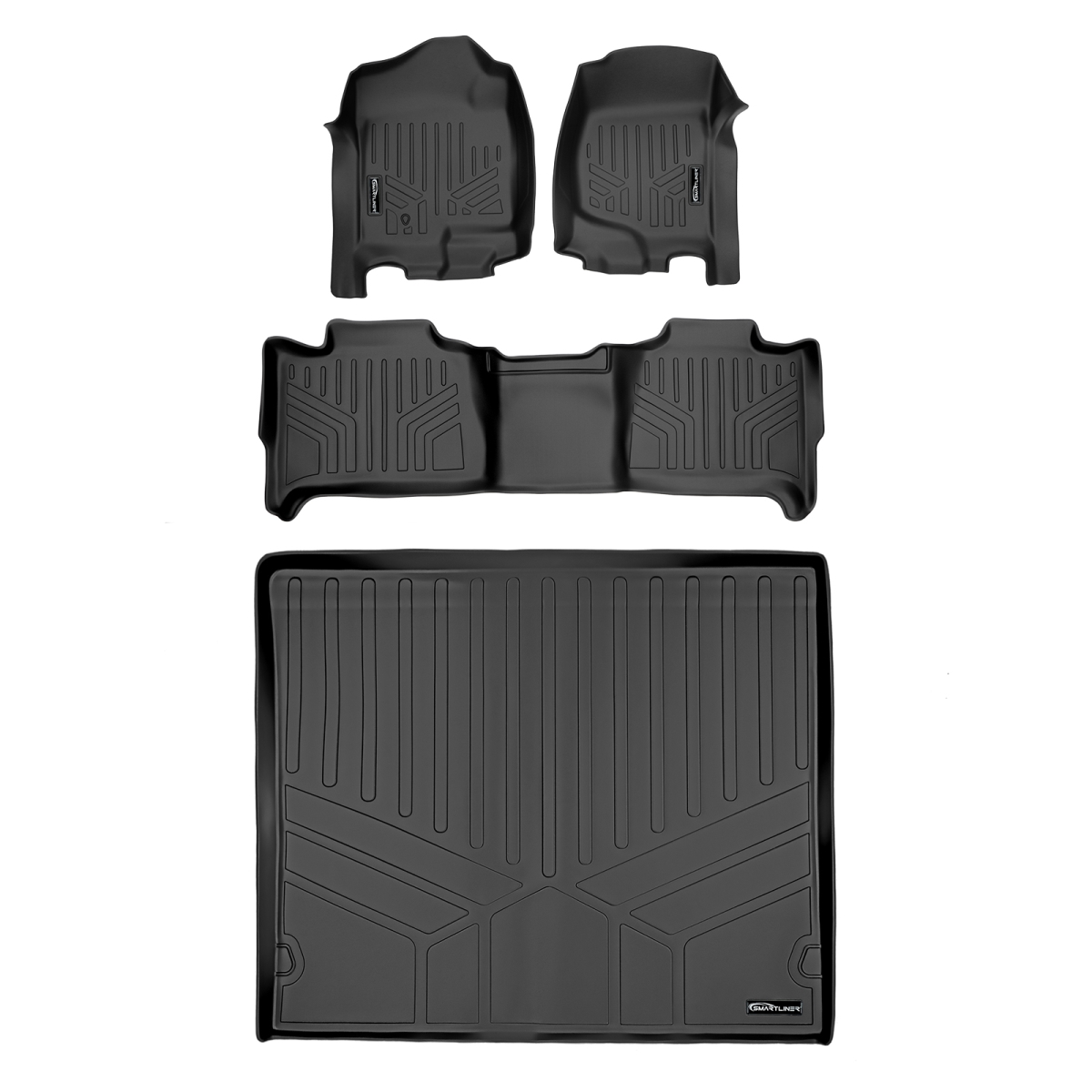 SA0015-B0015-D0202 Custom Fit 2 Rows Floor Mats & Cargo Liner Set for 2007-2008 Chevy Tahoe, Black