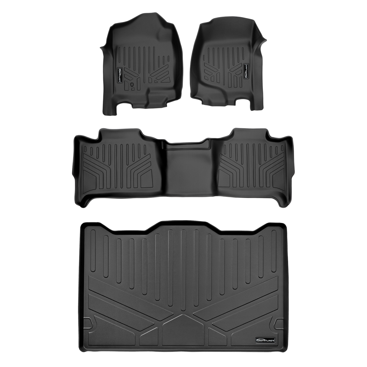 SA0015-B0015-E0238 Custom Fit 2 Rows Behind 3rd Row Floor Mats & Cargo Liner Set for 2007-2014 Chevy Suburban, Black