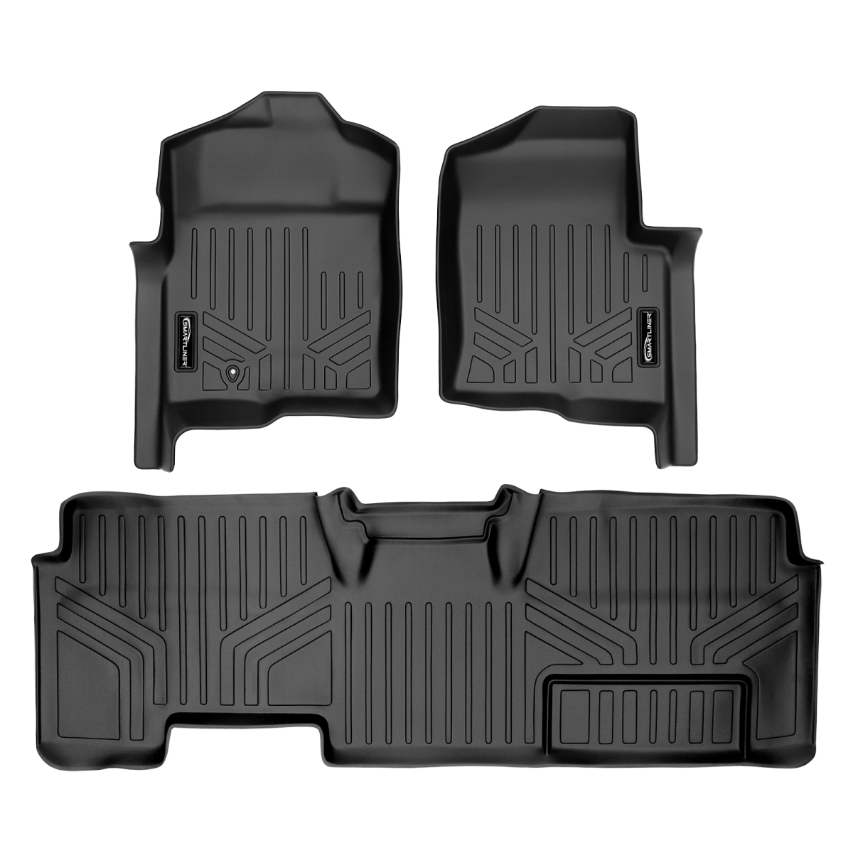 SA0017-B0026 Custom Fit 2 Row Floor Mats Liner Set - SuperCab Non Flow-Through Center Console for 2009-2010 Ford F-150, Black