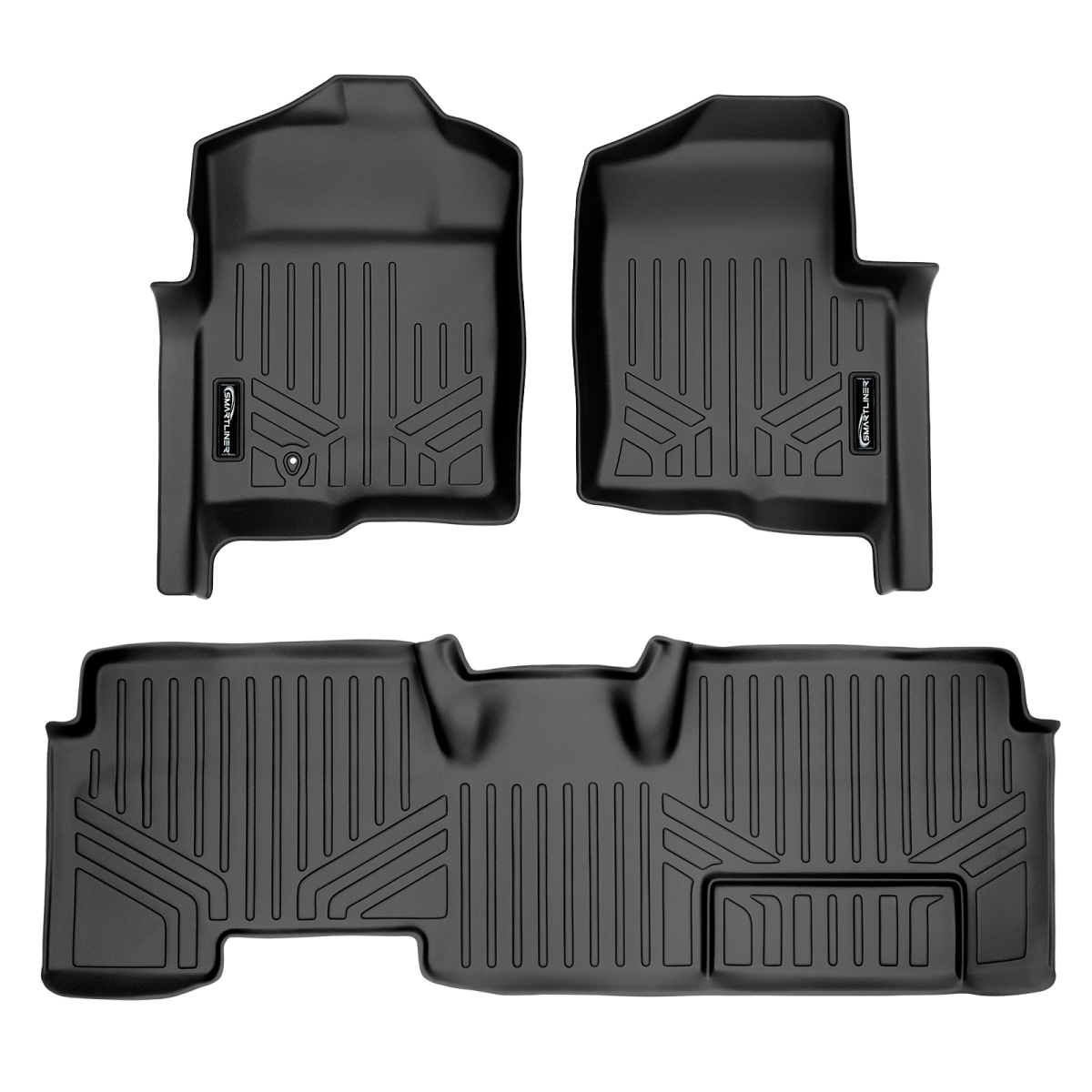 SA0017-B0027 Custom Fit 2 Row Floor Mats Liner Set - SuperCab with Flow-Through Center Console for 2009-2010 Ford F-150, Black
