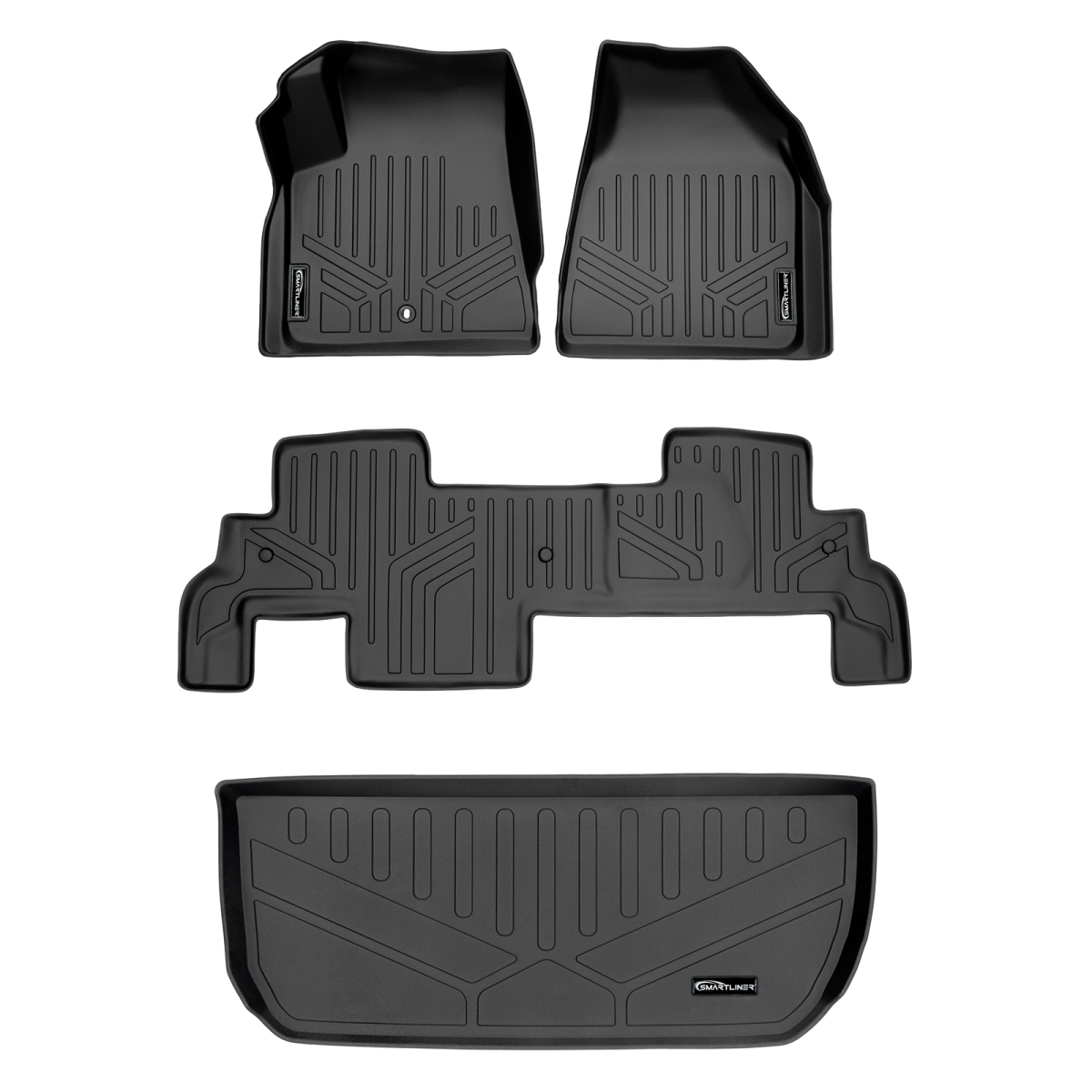 SA0043-B0043-D0044 Custom 2 Rows Behind 3rd Row Floor Mats & Cargo Liner Set with Bench Seat for 2008-2017 Buick Enclave, Black