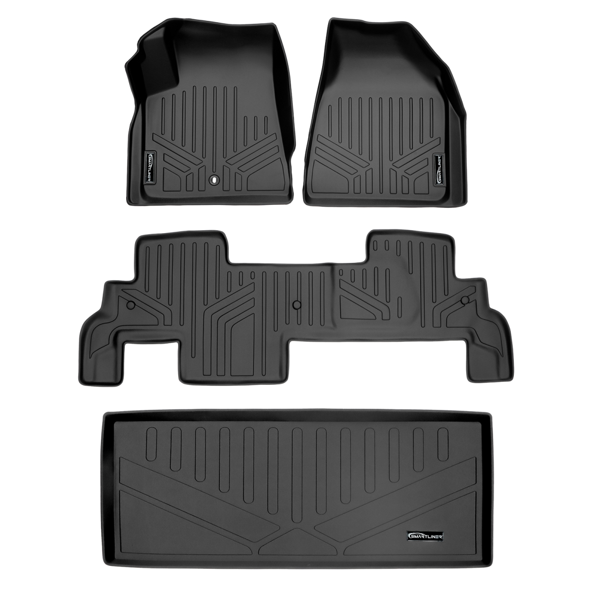 SA0043-B0043-E0162 2 Rows Behind 3rd Row Floor Mats & Cargo Liner Set with Bench Seat for 2007-2017 GMC Acadia, Black