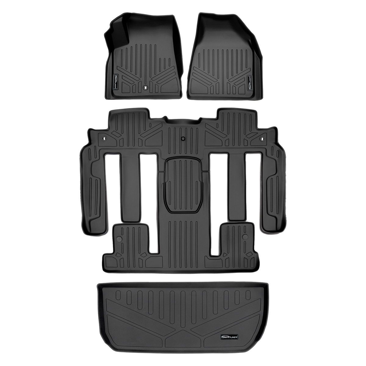 SA0043-B0044-D0044 Custom 3 Rows Behind Floor Mats & Cargo Liner Set with 2nd Row Bucket Seats for 2009-2017 Buick Enclave, Black