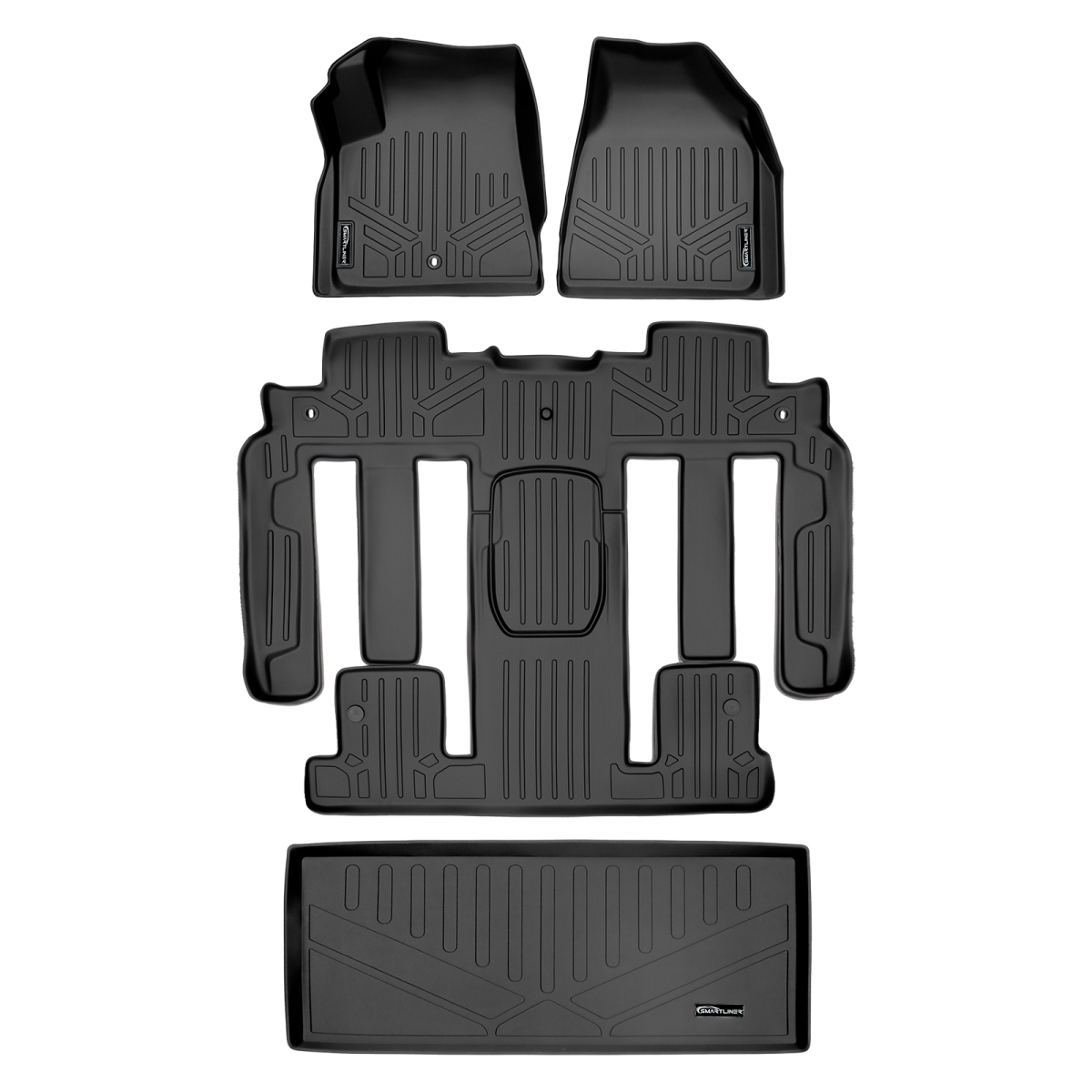 SA0043-B0044-E0162 3 Rows Behind Floor Mats & Cargo Liner Set with 2nd Row Bucket Seats for 2009-2017 GMC Acadia, Black