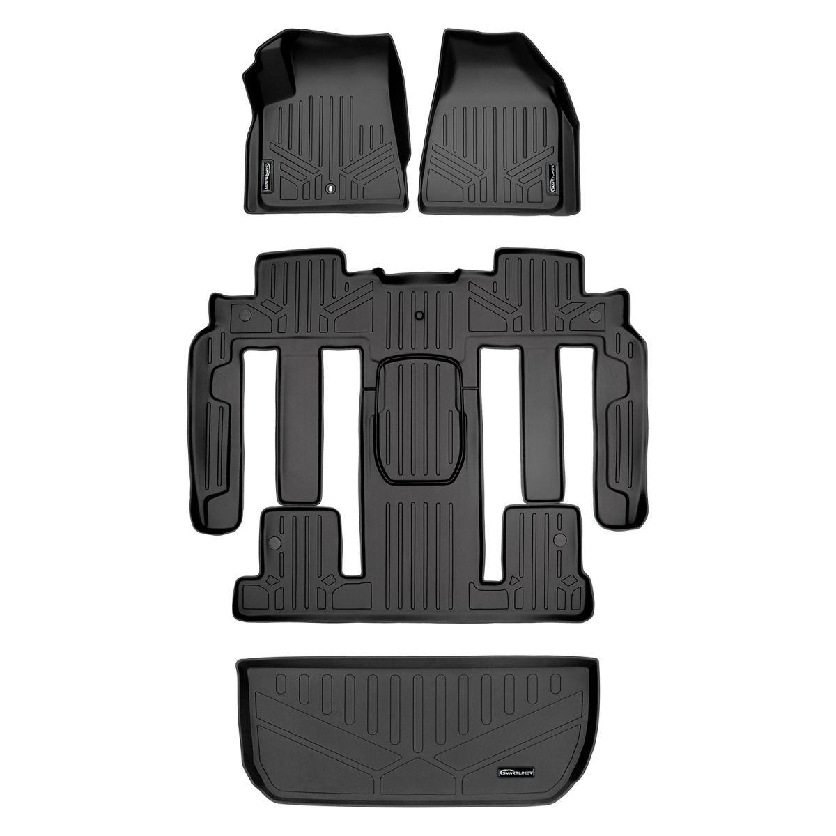 SA0043-B0326-D0044 Custom Fit 3 Rows Behind Floor Mats & Cargo Liner Set with 2nd Row Bucket Seats for 2008 Buick Enclave, Black