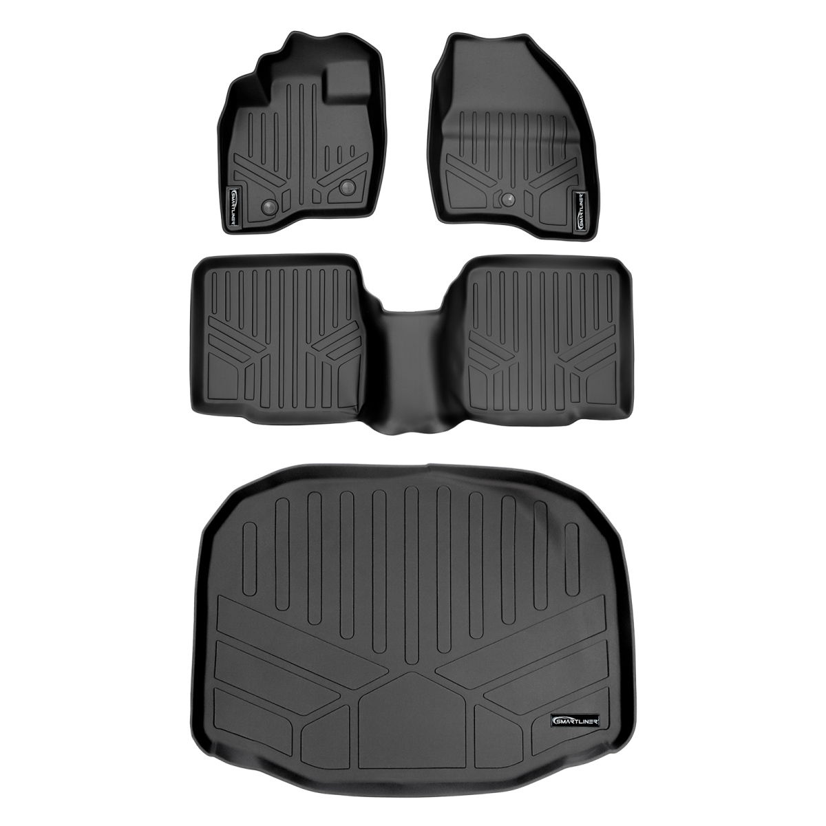 SA0082-B0082-E0082 2 Rows Behind 3rd Row Floor Mats & Cargo Liner Set without Center Console for 2011-2014 Explorer, Black