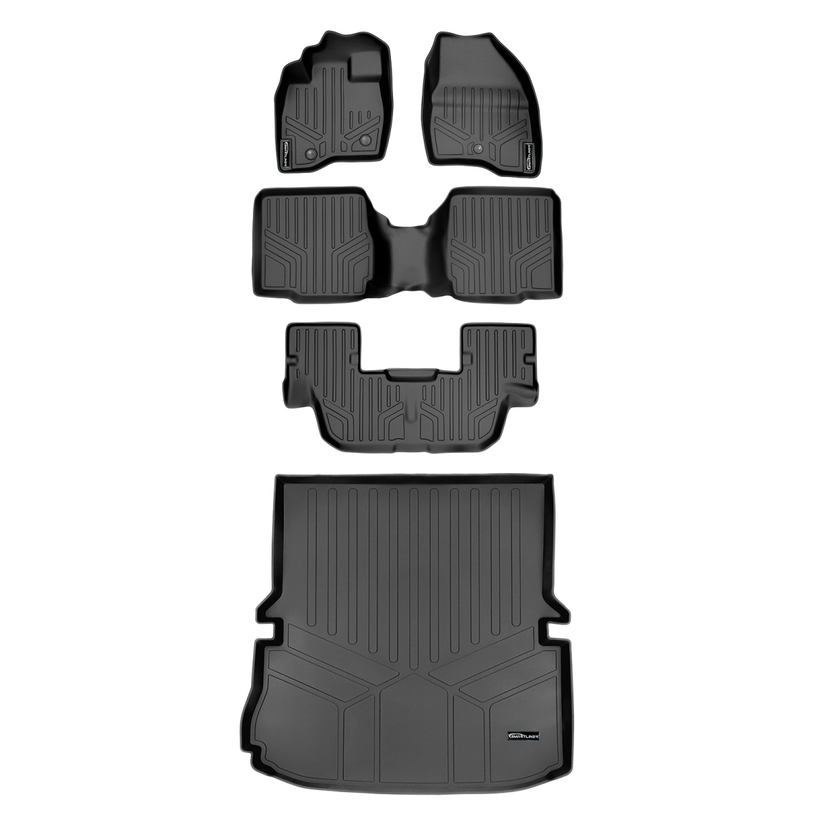 SA0082-B0109-C0082-D0082 3 Rows Behind 2nd Row Floor Mats & Cargo Liner Set with 2nd Row Center Console for 2011-2014 Ford Explorer, Black