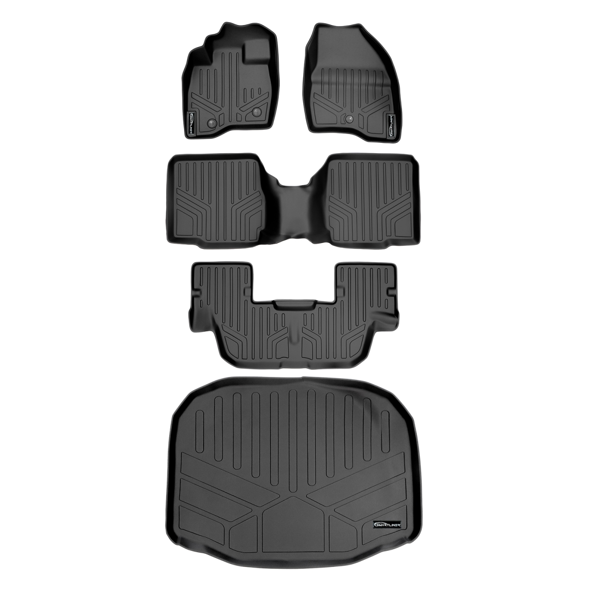 SA0082-B0109-C0082-E0082 3 Rows Behind Floor Mats & Cargo Liner Set with 2nd Row Center Console for 2011-2014 Ford Explorer, Black