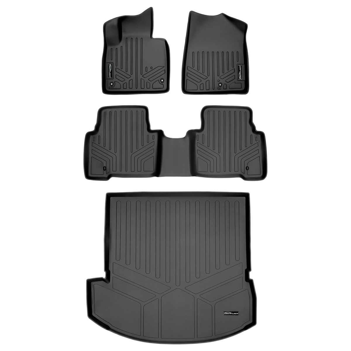 SA0114-B0114-D0143 2 Rows Behind Floor Mats & Cargo Liner Set with 3rd Row for 2013-2018 Santa Fe, Black