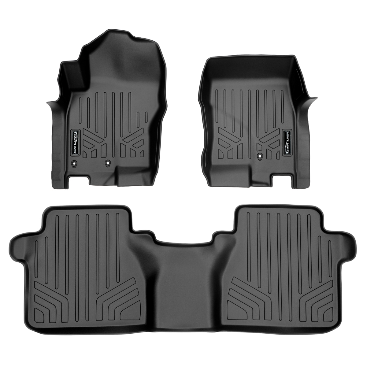 SA0121-B0121 Custom 2 Row Floor Mats Liner Set - Crew Cab with Dual Drivers Side Floor Posts for 2008-2021 Nissan Frontier, Black