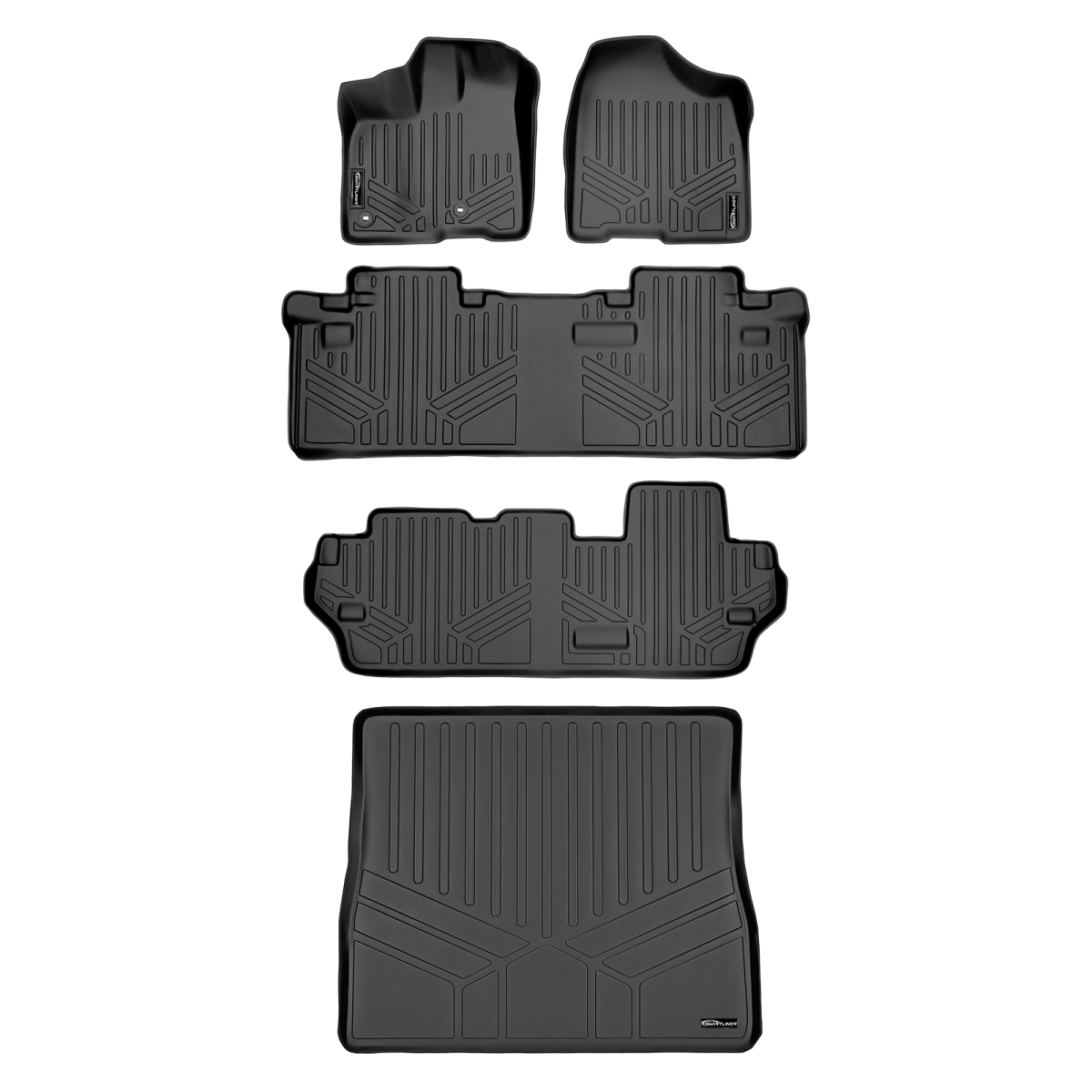 SA0128-B0083-C0083-D0083 Custom 3 Rows Behind 2nd Row Floor Mats & Cargo Liner Set - 8 Passenger Model for 2013-2020 Toyota Sienna, Black