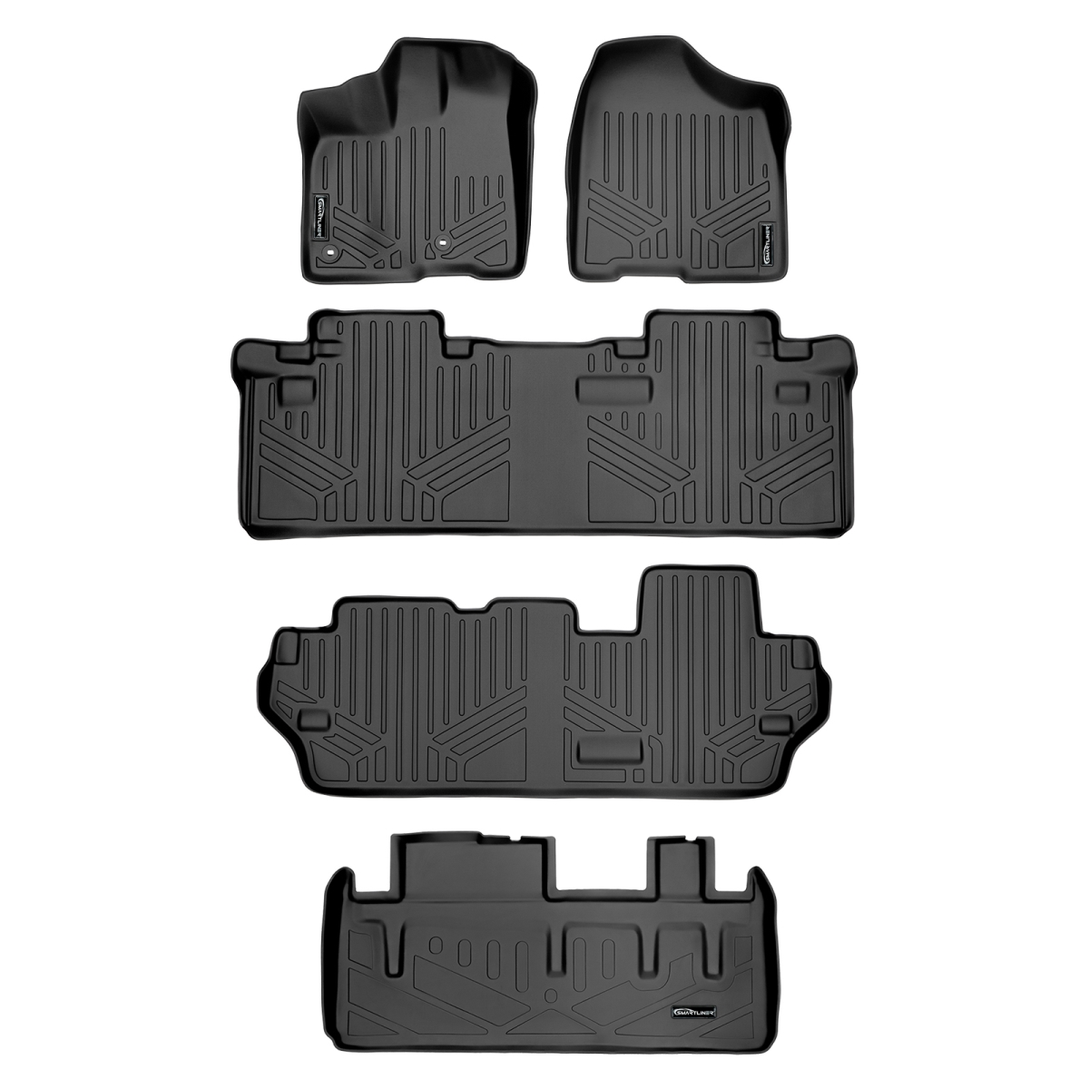 SA0128-B0083-C0083-D0128 Custom 3 Rows Behind Floor Mats & Cargo Liner Set - 8 Passenger Model for 2013-2020 Toyota Sienna, Black