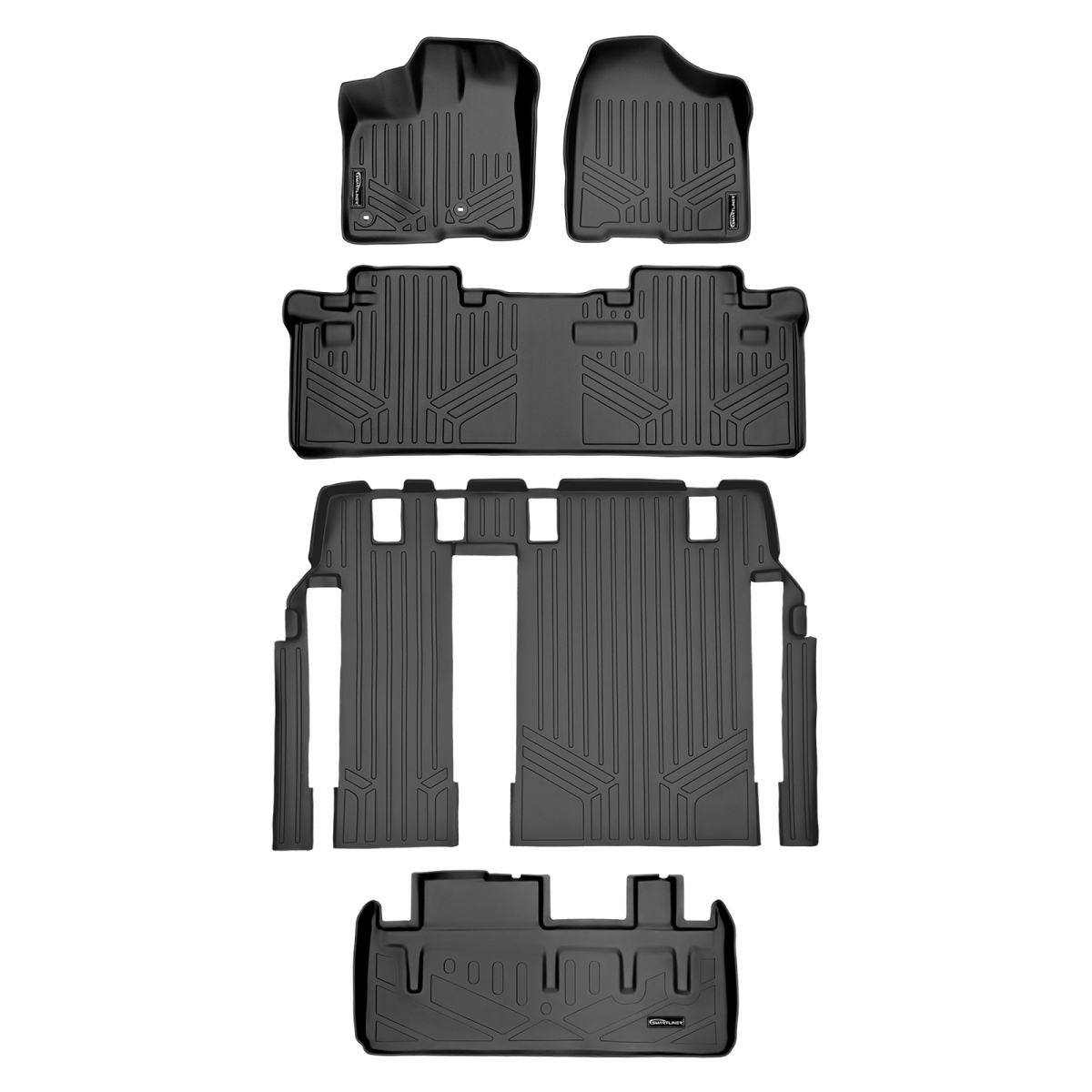 SA0128-B0083-C0229-D0128 Custom 3 Rows Behind Floor Mats & Cargo Liner Set - 8 Passenger Model for 2013-2020 Toyota Sienna, Black